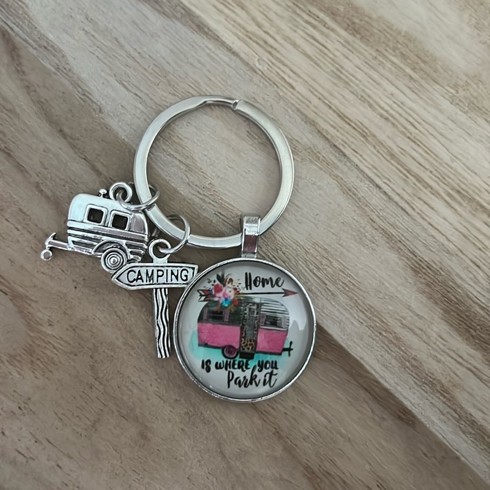 HOME IS WHERE YOU PARK IT CAMPER KEYCHAIN, NEW